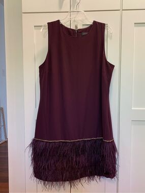 TAHARI ASL Sleeveless Feather Hem Sheath Dress Est. Size 14 Purple Rhinestones
